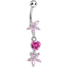 Load image into Gallery viewer, Pink Gem Star Flower with Rose Dangle Belly Ring