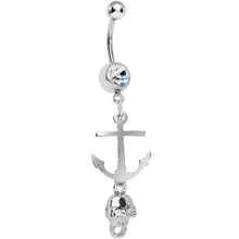 Load image into Gallery viewer, Clear Gem Ghost of the Sea Nautical Anchor and Skull Dangle Belly Ring