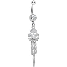 将图片加载到图库查看器,Clear Gem Rattling Chains Skull and Bones Dangle Belly Ring