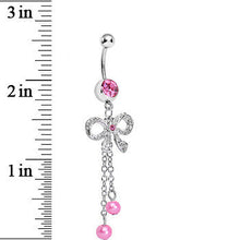 将图片加载到图库查看器,Pink Gem Knotted Up Chain Bow Dangle Belly Ring