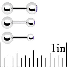 Load image into Gallery viewer, 16G 1/4 Purple Gem Cartilage Tragus Barbell Set of 3