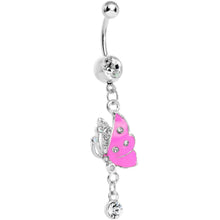 Load image into Gallery viewer, Clear Gem Pink Wing Butterfly Dangle Belly Ring