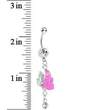 Load image into Gallery viewer, Clear Gem Pink Wing Butterfly Dangle Belly Ring