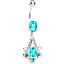 将图片加载到图库查看器,Aqua Gem Nottingham Lace Chandelier Dangle Belly Ring