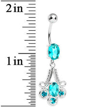 将图片加载到图库查看器,Aqua Gem Nottingham Lace Chandelier Dangle Belly Ring