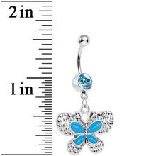 将图片加载到图库查看器,Aqua Gem Studded Wing Aqua Butterfly Dangle Belly Ring
