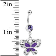 Load image into Gallery viewer, Purple Gem Studded Wing Purple Butterfly Dangle Belly Ring