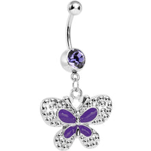 Load image into Gallery viewer, Purple Gem Studded Wing Purple Butterfly Dangle Belly Ring
