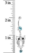 Load image into Gallery viewer, Aqua Gem Woodland Hollow Owl Dangle Belly Ring