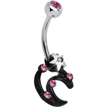 将图片加载到图库查看器,Pink and Clear Gem Star Over Black Moon Belly Ring