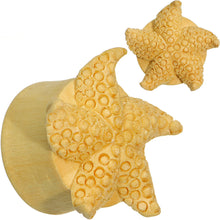 Load image into Gallery viewer, 1 inch Organic Crocodile Wood Starfish Treasure Hand Carved Plug Set