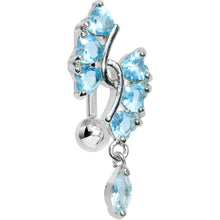 将图片加载到图库查看器,Aqua Gem Hearts and Dangling Drop Top Mount Belly Ring