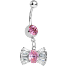 将图片加载到图库查看器,Pink and Clear Gem Dazzling Bow Dangle Belly Ring