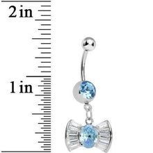 Load image into Gallery viewer, Aqua and Clear Gem Dazzling Bow Dangle Belly Ring