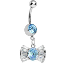 Load image into Gallery viewer, Aqua and Clear Gem Dazzling Bow Dangle Belly Ring