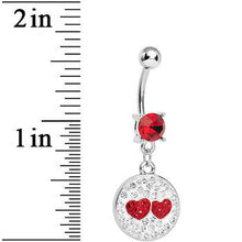 Load image into Gallery viewer, Red Clear Gem Paved Perfect Match Hearts Dangle Belly Ring