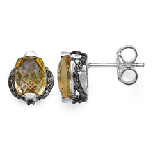 Load image into Gallery viewer, 3.14 Carat Genuine Citrine & Black Diamond .925 Sterling Silver Earrings