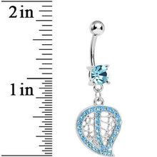 Load image into Gallery viewer, Aqua Gem Paved Hollow Leaf Dangle Belly Ring