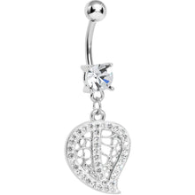 将图片加载到图库查看器,Clear Gem Paved Hollow Leaf Dangle Belly Ring