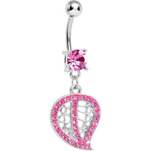 将图片加载到图库查看器,Pink Gem Paved Hollow Leaf Dangle Belly Ring