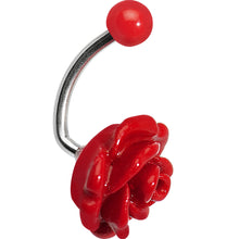 Load image into Gallery viewer, Red Beautiful Blooming Stone Flower Rose J-Bar Belly Ring