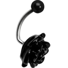 Load image into Gallery viewer, Black Beautiful Blooming Stone Flower Rose J-Bar Belly Ring