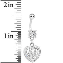 Load image into Gallery viewer, Crystalline Gem Paved Fiery Heart Dangle Belly Ring