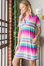 Load image into Gallery viewer, Colorful Full Size Striped Short Sleeve Mini Tee Dress Plus Size Casual Essential Summer Dress