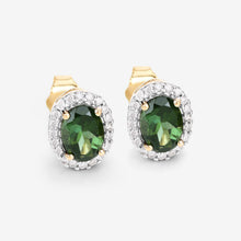 Load image into Gallery viewer, 1.92 Carat Genuine Green Tourmaline and White Diamond 14K Yellow Gold Earrings