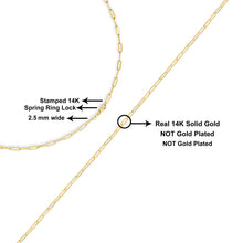 Load image into Gallery viewer, Solid 14K Yellow Gold 2.5mm Paperclip Chain Necklace Unisex 18" Inches