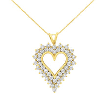 Load image into Gallery viewer, 14K Yellow Gold .925 Sterling Silver 4 cttw Round-cut Diamond Cluster Heart Pendant Necklace (K-L Color, I1-I2 Clarity)
