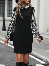 Load image into Gallery viewer, Timeless Black Collared Neck Long Sleeve Mini Dress Vintage Design Classic Women Dress
