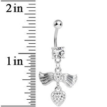 Load image into Gallery viewer, Crystalline Gem Fancy Angel Wings Paved Heart Dangle Belly Ring