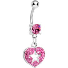 将图片加载到图库查看器,Pink Gem Superstar Heart Dangle Belly Ring