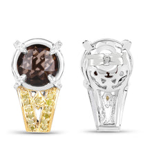 Load image into Gallery viewer, 3.75 Carat Genuine Smoky Quartz, Yellow Diamond and White Diamond .925 Sterling Silver Earrings