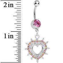 将图片加载到图库查看器,Pink Gem Crystalline Royal Hollow Heart Dangle Belly Ring
