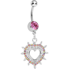 将图片加载到图库查看器,Pink Gem Crystalline Royal Hollow Heart Dangle Belly Ring