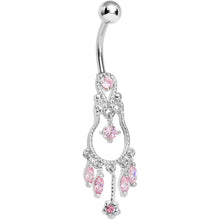 Load image into Gallery viewer, Pink Gem Pear with Dainty Rose Flower Dangle Belly Ring