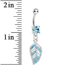 Load image into Gallery viewer, Aqua Gem Paved Floating Leaf Dangle Belly Ring