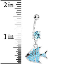 将图片加载到图库查看器,Aqua Gem Paved Brilliant Fish Dangle Belly Ring