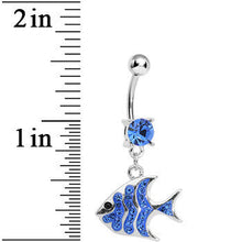 将图片加载到图库查看器,Blue Gem Paved Brilliant Fish Dangle Belly Ring