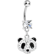 Load image into Gallery viewer, Crystalline Black Gem Paved Sweet Panda Head Dangle Belly Ring