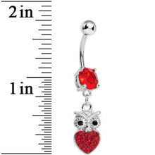 Load image into Gallery viewer, Red Gem and Paved Heart For the Love of Owls Dangle Belly Ring