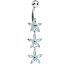 将图片加载到图库查看器,Aqua Gem Triple Spring Flower Dangle Belly Ring