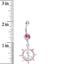 将图片加载到图库查看器,Pink Gem Ship Wheel and Anchor Dangle Belly Ring