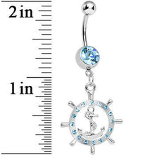 将图片加载到图库查看器,Aqua Gem Ship Wheel and Anchor Dangle Belly Ring