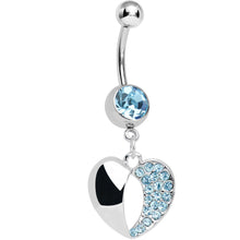 将图片加载到图库查看器,Aqua Gem Paved Reflective Heart Dangle Belly Ring