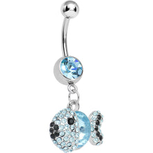 将图片加载到图库查看器,Aqua Gem Paved Dazzling Fish Dangle Belly Ring