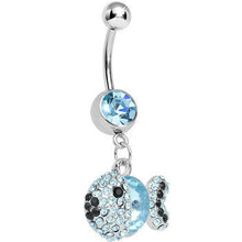 将图片加载到图库查看器,Aqua Gem Paved Dazzling Fish Dangle Belly Ring