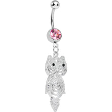将图片加载到图库查看器,Pink Gem Pensive Owl Dangle Belly Ring